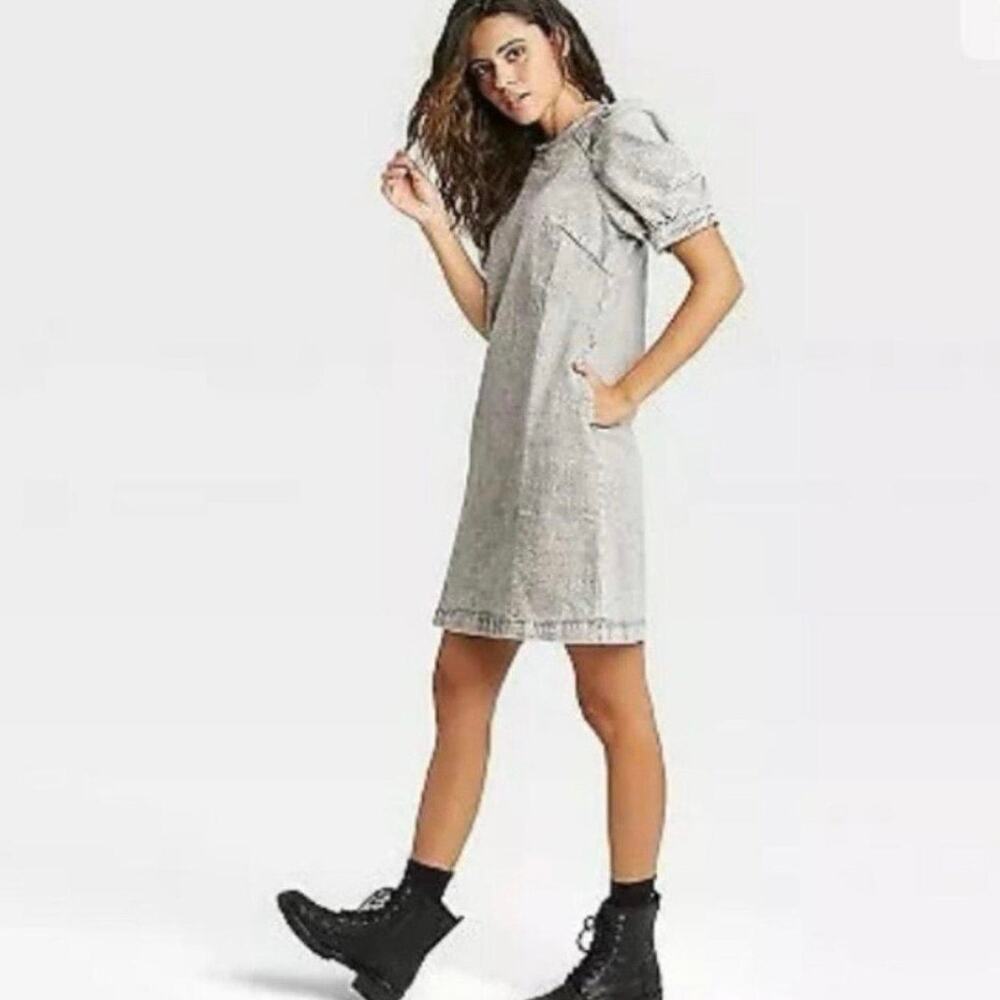 UNIVERSAL THREAD Puff Sleeve Dress  Size 4 Grey Mineral Washed Denim